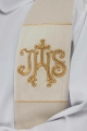 Aksamitna stuła kapłańska ecru z haftem IHS - S-2055-05-70 - HAF S-2055-05-70 - Dewocjonalia P.H. Jakóbczak - Katolicki sklep liturgiczny i hurtownia