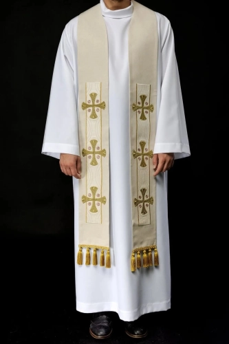 Stuła kapłańska ecru z haftowanymi krzyżami - S-2068-05-70 - HAF S-2068-05-70 - Dewocjonalia P.H. Jakóbczak - Katolicki sklep liturgiczny i hurtownia