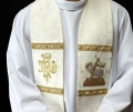Stuła wielkanocna ecru z haftem Baranka Bożego i IHS - S-2072-05-88 - HAF S-2072-05-88 - Dewocjonalia P.H. Jakóbczak - Katolicki sklep liturgiczny i hurtownia