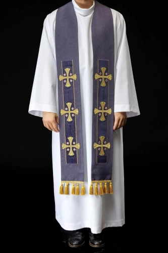 Stuła kapłańska fioletowa z haftowanymi krzyżami - S-2068-03-70 - HAF S-2068-03-70 - Dewocjonalia P.H. Jakóbczak - Katolicki sklep liturgiczny i hurtownia