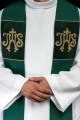Aksamitna stuła kapłańska zielona z haftem IHS - HAF S-2055-01-70 - Dewocjonalia P.H. Jakóbczak - Katolicki sklep liturgiczny i hurtownia