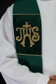 Aksamitna stuła kapłańska zielona z haftem IHS - HAF S-2055-01-70 - Dewocjonalia P.H. Jakóbczak - Katolicki sklep liturgiczny i hurtownia