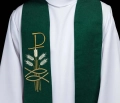 Stuła kapłańska zielona z haftem PAX, kłosami zboża i rybą - S-2058-01-70 - HAF S-2058-01-70 - Dewocjonalia P.H. Jakóbczak - Katolicki sklep liturgiczny i hurtownia