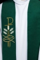 Stuła kapłańska zielona z haftem PAX, kłosami zboża i rybą - S-2058-01-70 - HAF S-2058-01-70 - Dewocjonalia P.H. Jakóbczak - Katolicki sklep liturgiczny i hurtownia