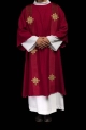 Dalmatyka czerwona z haftowanym krzyżem i aksamitnymi pasami - LE/1030/02/B - HAF LE/1030/02/B - Dewocjonalia P.H. Jakóbczak - Katolicki sklep liturgiczny i hurtownia