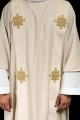 Dalmatyka ecru z haftowanym krzyżem i aksamitnymi pasami - LE/1030/05/B - HAF LE/1030/05/B - Dewocjonalia P.H. Jakóbczak - Katolicki sklep liturgiczny i hurtownia