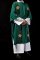 Dalmatyka zielona z haftowanym krzyżem i aksamitnymi pasami - LE/1030/01/B - HAF LE/1030/01/B - Dewocjonalia P.H. Jakóbczak - Katolicki sklep liturgiczny i hurtownia