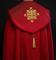 Kapa liturgiczna czerwona z aksamitnym pasem i haftowanym krzyżem - LE/3029/02 - HAF LE/3029/02 - Dewocjonalia P.H. Jakóbczak - Katolicki sklep liturgiczny i hurtownia