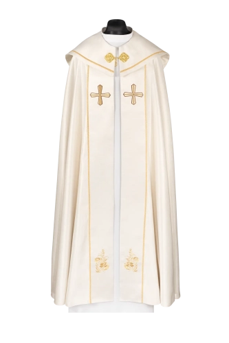Kapa liturgiczna ecru z haftowanym krzyżem - KDT/3042/05/86 - HAF KDT/3042/05/86 - Dewocjonalia P.H. Jakóbczak - Katolicki sklep liturgiczny i hurtownia
