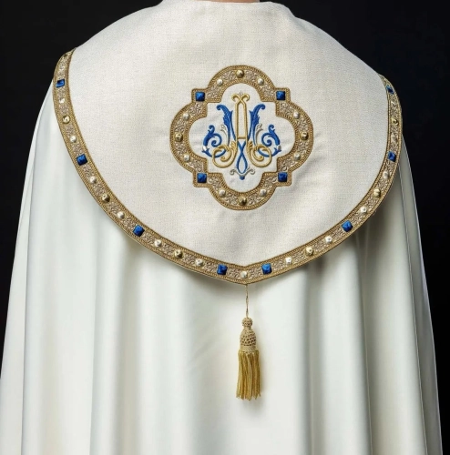 Kapa liturgiczna ecru z haftem maryjnym - S-3074-05-41 - HAF S-3074-05-41 - Dewocjonalia P.H. Jakóbczak - Katolicki sklep liturgiczny i hurtownia