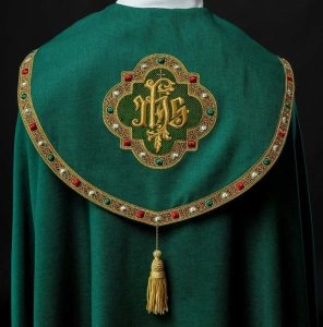 Kapa liturgiczna zielona z haftem IHS - S-3067-01-70