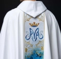 Ornat biały z haftowanym pasem - HAF HA7015-04 - Dewocjonalia P.H. Jakóbczak - Katolicki sklep liturgiczny i hurtownia