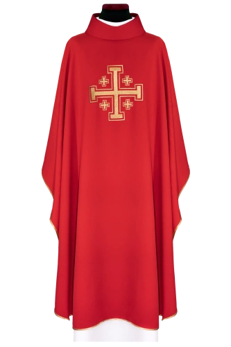 Ornat czerwony z haftowanym krzyżem - KDT/7146/02/12 - HAF KDT/7146/02/12 - Dewocjonalia P.H. Jakóbczak - Katolicki sklep liturgiczny i hurtownia