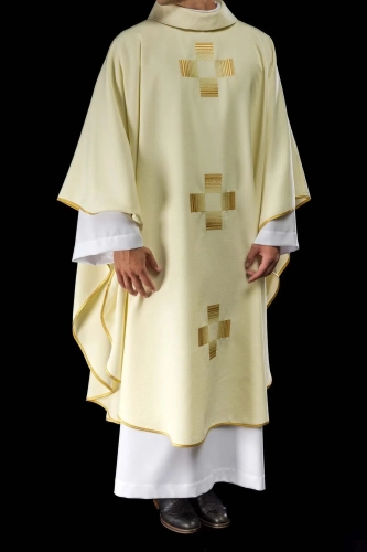 Ornat ecru z haftowanymi krzyżami - HA7011-05 - HAF HA7011-05 - Dewocjonalia P.H. Jakóbczak - Katolicki sklep liturgiczny i hurtownia
