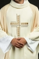 Ornat ecru z haftowanym krzyżem - HA7036-05 - HAF HA7036-05 - Dewocjonalia P.H. Jakóbczak - Katolicki sklep liturgiczny i hurtownia