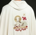 Ornat ecru z haftem Baranka Bożego i IHS - KDT/7049/05/49 - HAF KDT/7049/05/49 - Dewocjonalia P.H. Jakóbczak - Katolicki sklep liturgiczny i hurtownia