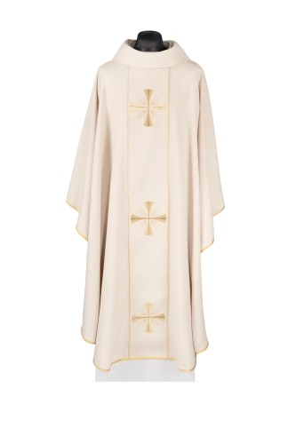Ornat ecru z aksamitnym pasem i haftowanymi krzyżami - KDT/7054/05/70 - HAF KDT/7054/05/70 - Dewocjonalia P.H. Jakóbczak - Katolicki sklep liturgiczny i hurtownia