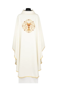 Ornat ecru z haftem IHS i kielichem eucharystycznym - KDT/7071/05/01