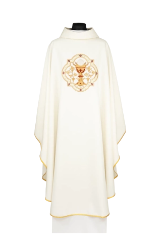 Ornat ecru z haftem IHS i kielichem eucharystycznym - KDT/7071/05/01 - HAF KDT/7071/05/01 - Dewocjonalia P.H. Jakóbczak - Katolicki sklep liturgiczny i hurtownia