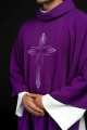 Ornat fioletowy z haftowanym krzyżem - HA7034-03 - HAF HA7034-03 - Dewocjonalia P.H. Jakóbczak - Katolicki sklep liturgiczny i hurtownia