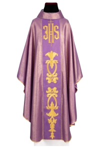Ornat fioletowy z haftowanym pasem z monogramem IHS - KDT/7001/03/54