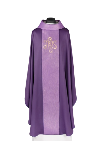 Ornat fioletowy z haftowanym pasem z monogramem IHS - KDT/7015/03/53 - HAF KDT/7015/03/53 - Dewocjonalia P.H. Jakóbczak - Katolicki sklep liturgiczny i hurtownia