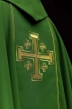 Ornat zielony z haftowanym pasem z motywem krzyży jerozolimskimi - KDT/7046/01/01 - HAF KDT/7046/01/01 - Dewocjonalia P.H. Jakóbczak - Katolicki sklep liturgiczny i hurtownia
