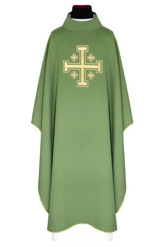 Ornat zielony z haftowanym krzyżem - KDT/7146/01/12 - HAF KDT/7146/01/12 - Dewocjonalia P.H. Jakóbczak - Katolicki sklep liturgiczny i hurtownia