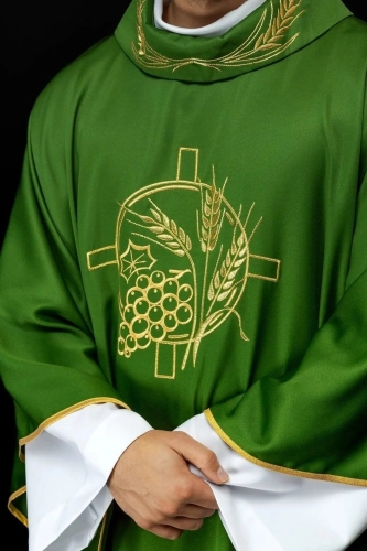 Ornat zielony z haftem kłosów zboża i krzyża - S-7054-01-53 - HAF S-7054-01-53 - Dewocjonalia P.H. Jakóbczak - Katolicki sklep liturgiczny i hurtownia