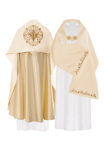 Welon naramienny ecru z haftem IHS - KWL/004/05/20 - HAF KWL/004/05/20 - Dewocjonalia P.H. Jakóbczak - Katolicki sklep liturgiczny i hurtownia