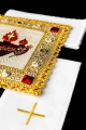 Biały bawełniany komplet bielizny kielichowej z haftem Trzech Świętych Serc - S-5577 - HAF S-5577 - Dewocjonalia P.H. Jakóbczak - Katolicki sklep liturgiczny i hurtownia