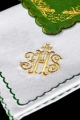 Zielony komplet bielizny kielichowej z haftem IHS - KDT/5025/01 - HAF KDT/5025/01 - Dewocjonalia P.H. Jakóbczak - Katolicki sklep liturgiczny i hurtownia