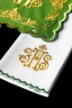 Zielony komplet bielizny kielichowej z haftem IHS - KDT/5025/01 - HAF KDT/5025/01 - Dewocjonalia P.H. Jakóbczak - Katolicki sklep liturgiczny i hurtownia