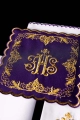 Fioletowy komplet bielizny kielichowej z haftem IHS i kielichem eucharystycznym - KDT/5025/03 - HAF KDT/5025/03 - Dewocjonalia P.H. Jakóbczak - Katolicki sklep liturgiczny i hurtownia