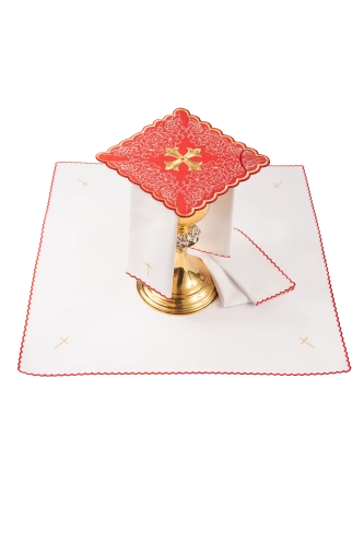 Czerwony komplet bielizny kielichowej z haftem kielicha i krzyża - KDT/5028/02 - HAF KDT/5028/02 - Dewocjonalia P.H. Jakóbczak - Katolicki sklep liturgiczny i hurtownia