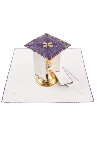 Fioletowy komplet bielizny kielichowej z haftem kielicha i krzyża - KDT/5028/03 - HAF KDT/5028/03 - Dewocjonalia P.H. Jakóbczak - Katolicki sklep liturgiczny i hurtownia