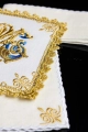 Biały komplet bielizny kielichowej z haftem maryjnym i kielichem eucharystycznym - HA/5014 - HAF HA/5014 - Dewocjonalia P.H. Jakóbczak - Katolicki sklep liturgiczny i hurtownia