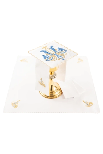 Biały komplet bielizny kielichowej z haftem maryjnym - KDT/5043/04 - HAF KDT/5043/04 - Dewocjonalia P.H. Jakóbczak - Katolicki sklep liturgiczny i hurtownia