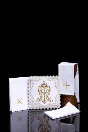 Biały komplet bielizny kielichowej z haftem maryjnym - S-5564 - HAF S-5564 - Dewocjonalia P.H. Jakóbczak - Katolicki sklep liturgiczny i hurtownia