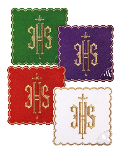 Zestaw palek kielichowych z symbolem IHS w czterech kolorach liturgicznych - KPA4/029 - HAF KPA4/029 - Dewocjonalia P.H. Jakóbczak - Katolicki sklep liturgiczny i hurtownia