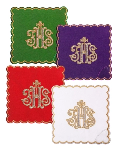 Zestaw palek kielichowych z haftowanym symbolem IHS w czterech kolorach liturgicznych - KPA4/072