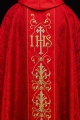 Ornat czerwony z haftem IHS na ozdobnej tkaninie - KOR/268/02/67 - HAF KOR/268/02/67 - Dewocjonalia P.H. Jakóbczak - Katolicki sklep liturgiczny i hurtownia