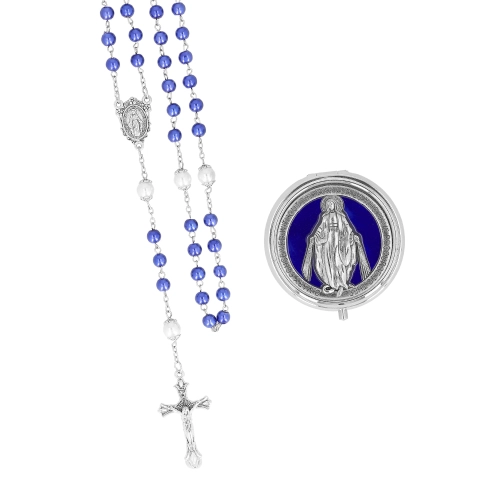 Różaniec - 6 mm - Matka Boża Niepokalana - ozdobne opakowanie z lusterkiem - JS R1616MB - Dewocjonalia P.H. Jakóbczak - Katolicki sklep liturgiczny i hurtownia