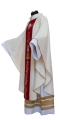 Ornat ecru z haftem eucharystycznym, czerwony pas