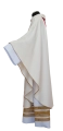 Ornat ecru z haftem eucharystycznym, czerwony pas