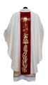 Ornat ecru z haftem eucharystycznym, czerwony pas