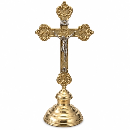 Krzyż ołtarzowy mosiężny  - JM K-25 - Dewocjonalia P.H. Jakóbczak - Katolicki sklep liturgiczny i hurtownia