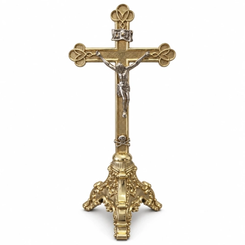Dwustronny krzyż ołtarzowy - mosiężny - JM K-26 - Dewocjonalia P.H. Jakóbczak - Katolicki sklep liturgiczny i hurtownia