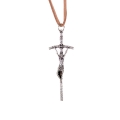 Naszyjnik - krzyżyk papieski - metal - rzemyk - JS K3020 - Dewocjonalia P.H. Jakóbczak - Katolicki sklep liturgiczny i hurtownia