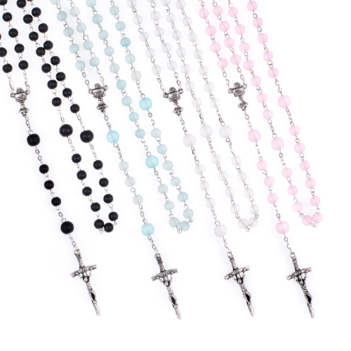 Różaniec - Pierwsza Komunia Święta - 6 mm - szkło mrożone - JS R479K-0 - Dewocjonalia P.H. Jakóbczak - Katolicki sklep liturgiczny i hurtownia